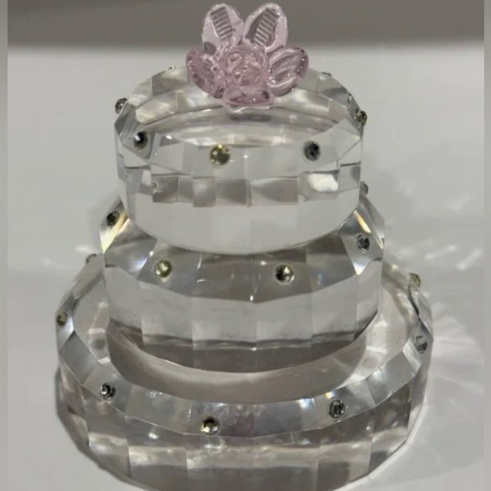 Crystal Cake Paperweight with Pink Flower Accent By SD